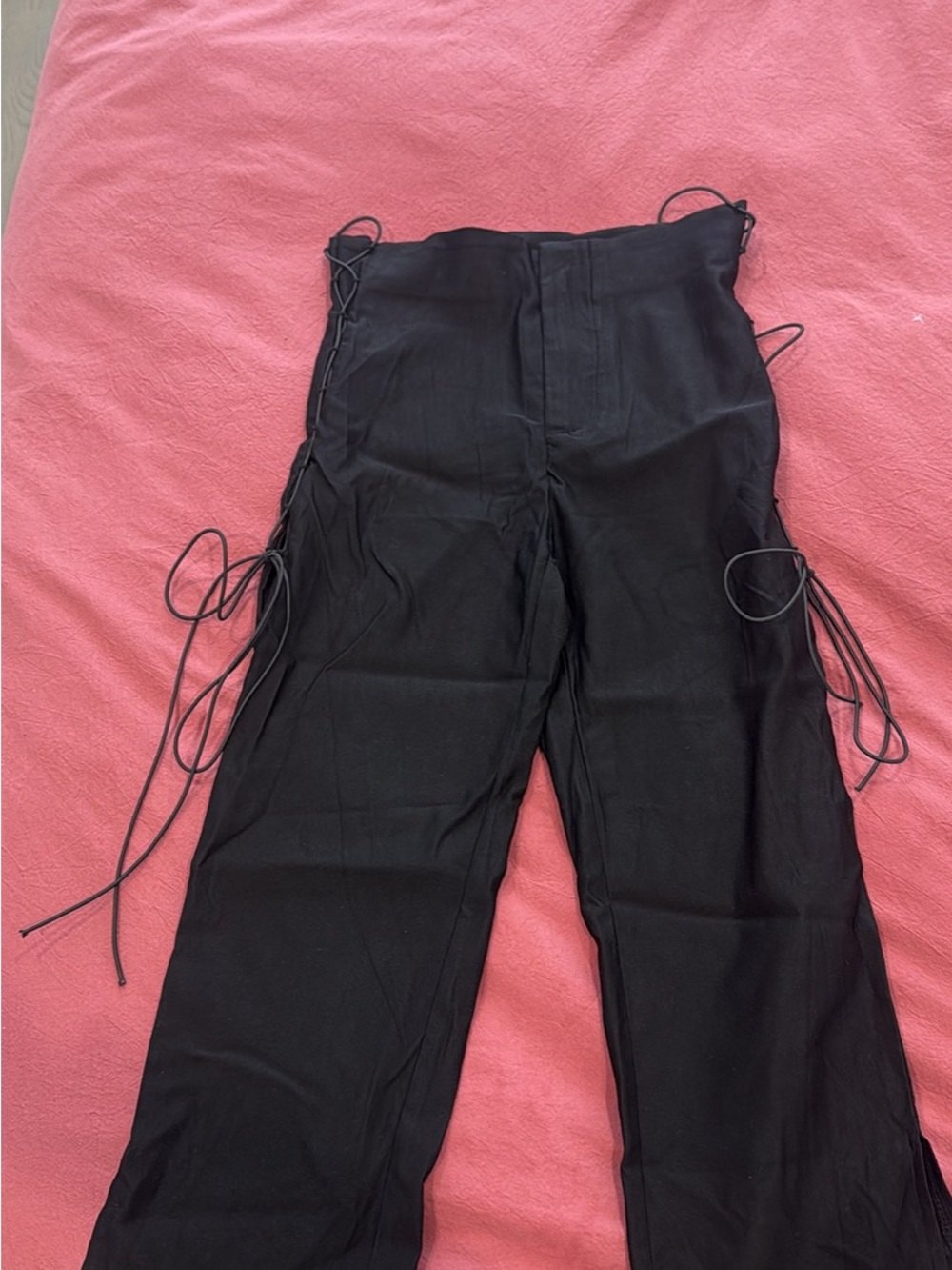High-Waist Black Lace-Up Side Detail Capris